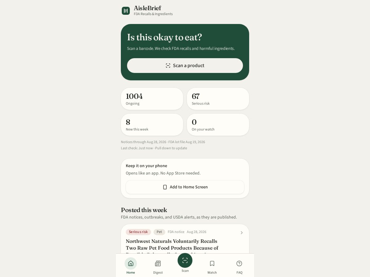 Landing-page snapshot of aislebrief.com