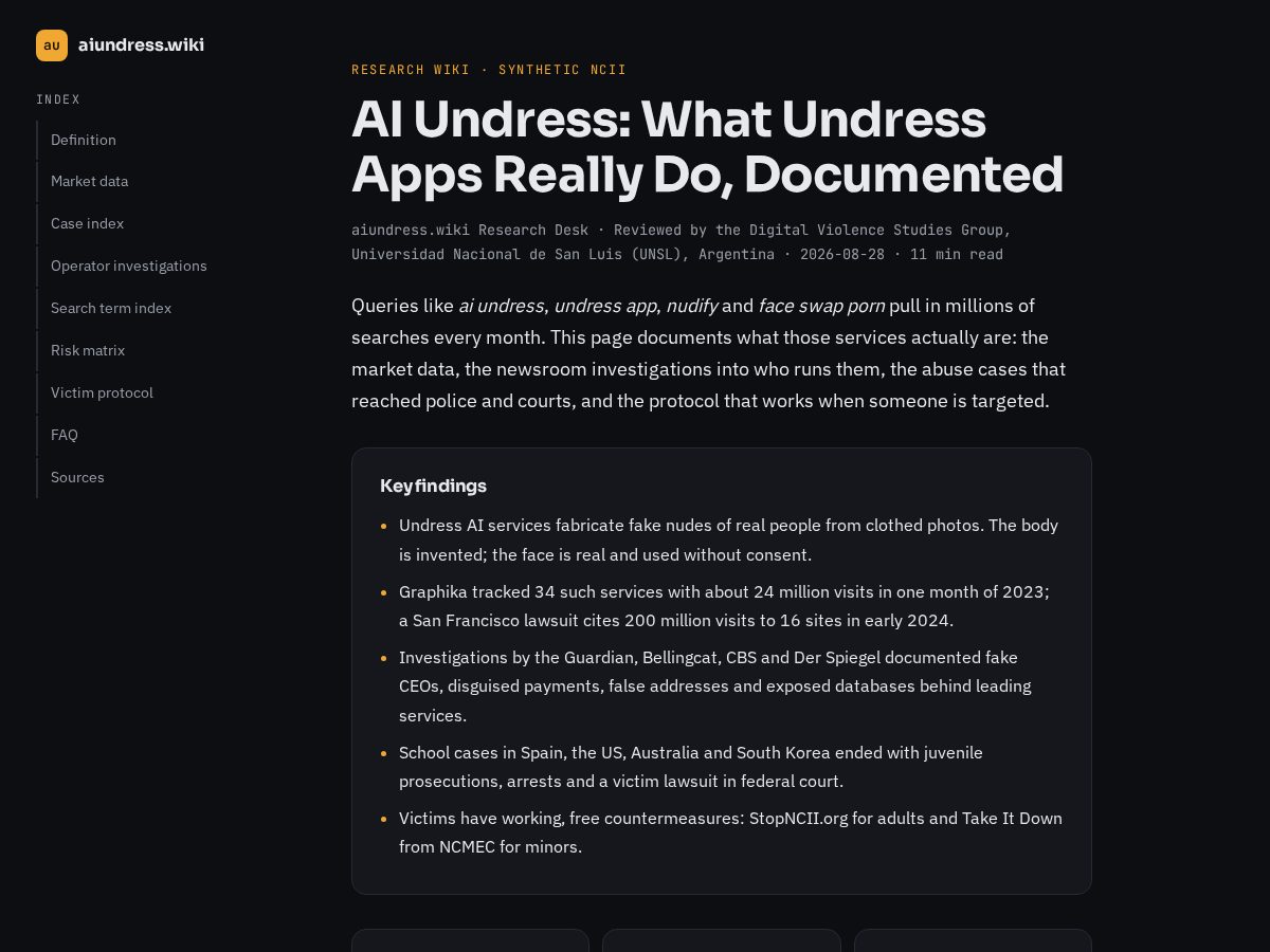 Landing-page snapshot of aiundress.wiki