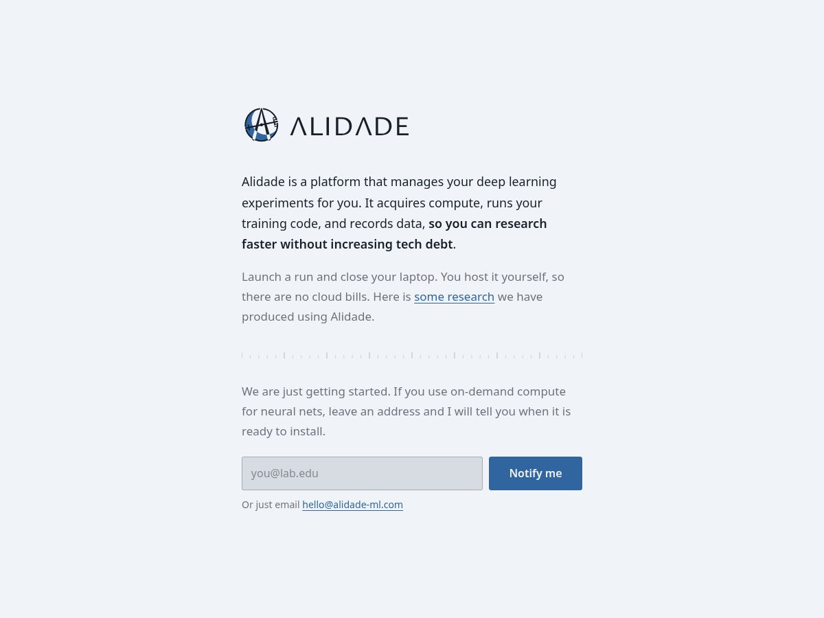 Landing-page snapshot of alidade-ml.com