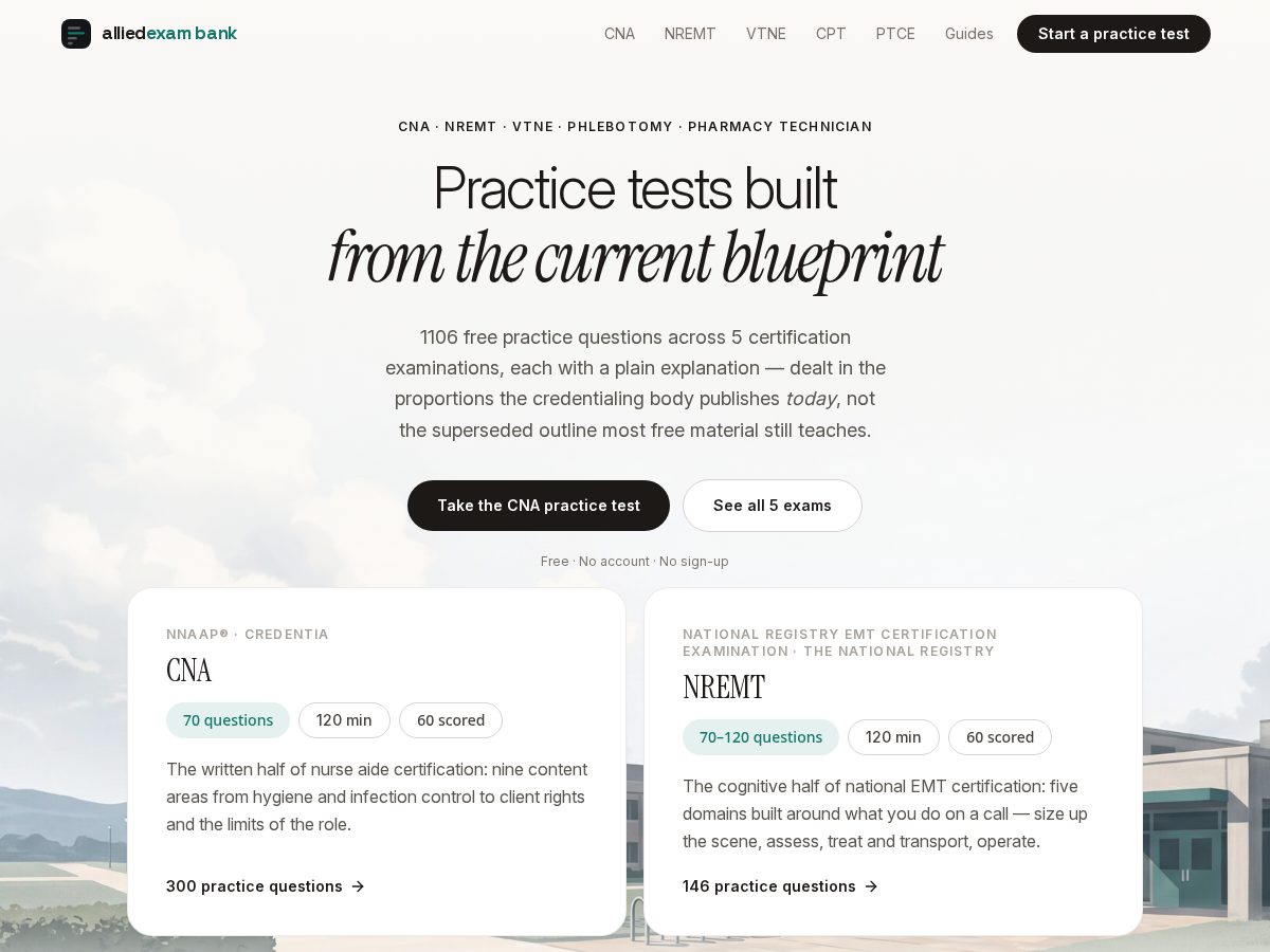 Landing-page snapshot of alliedexambank.com