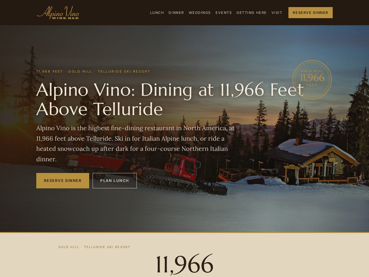 Landing-page snapshot of alpinovinotelluride.com