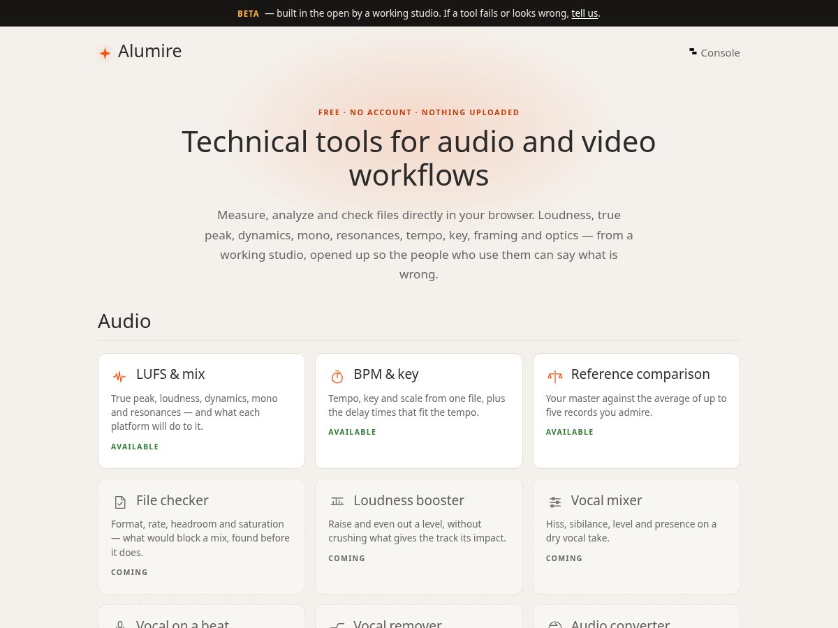 Landing-page snapshot of alumire.com