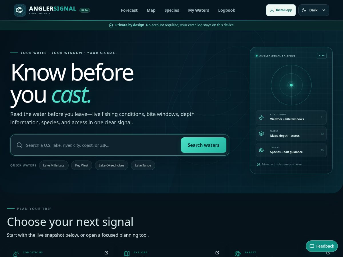 Landing-page snapshot of anglersignal.com