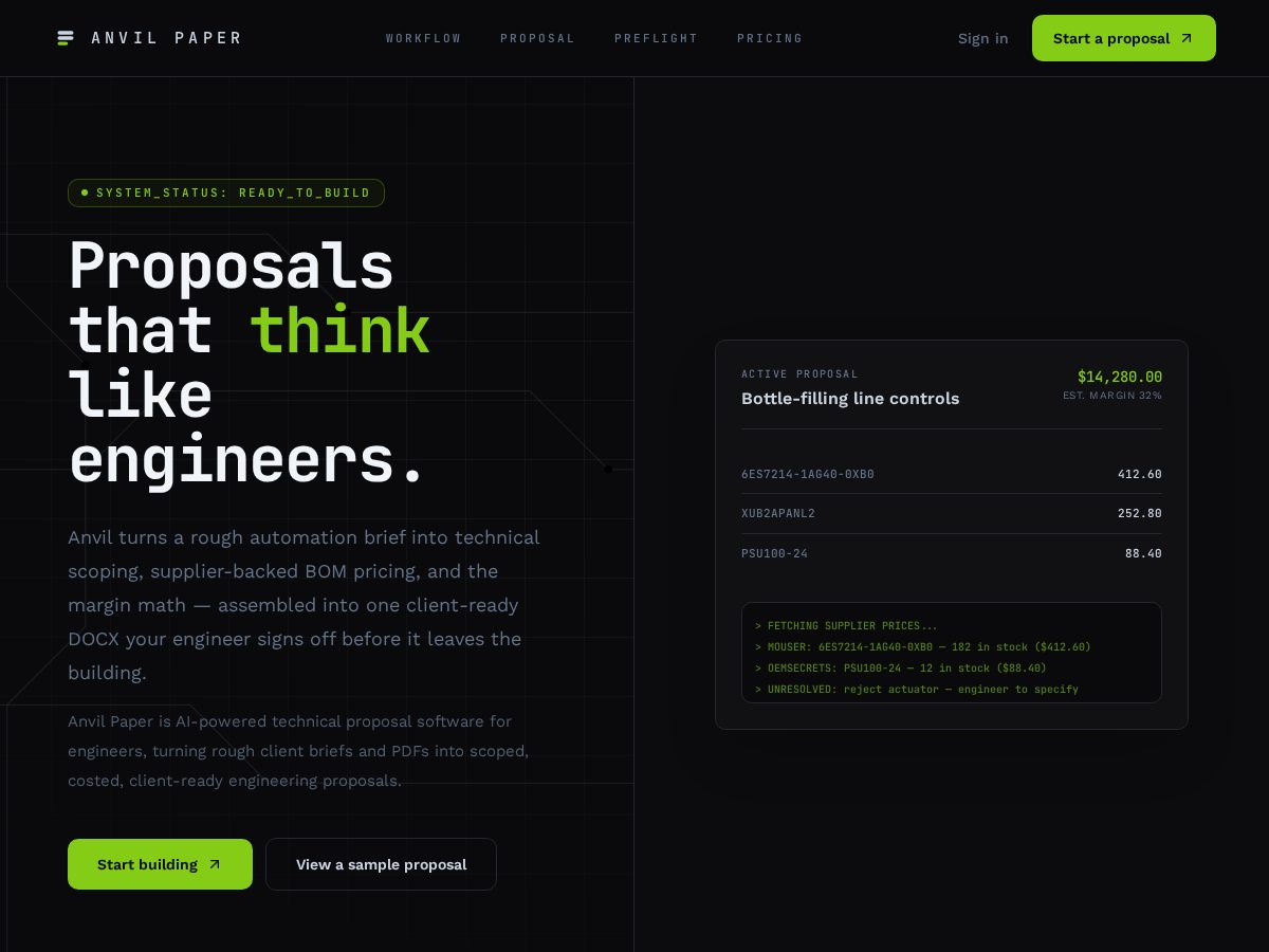 Landing-page snapshot of anvilpaper.com