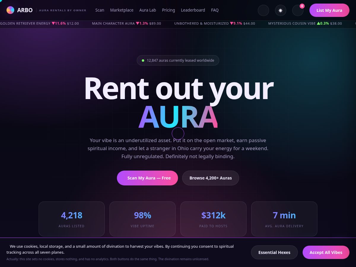 Landing-page snapshot of arboaura.top