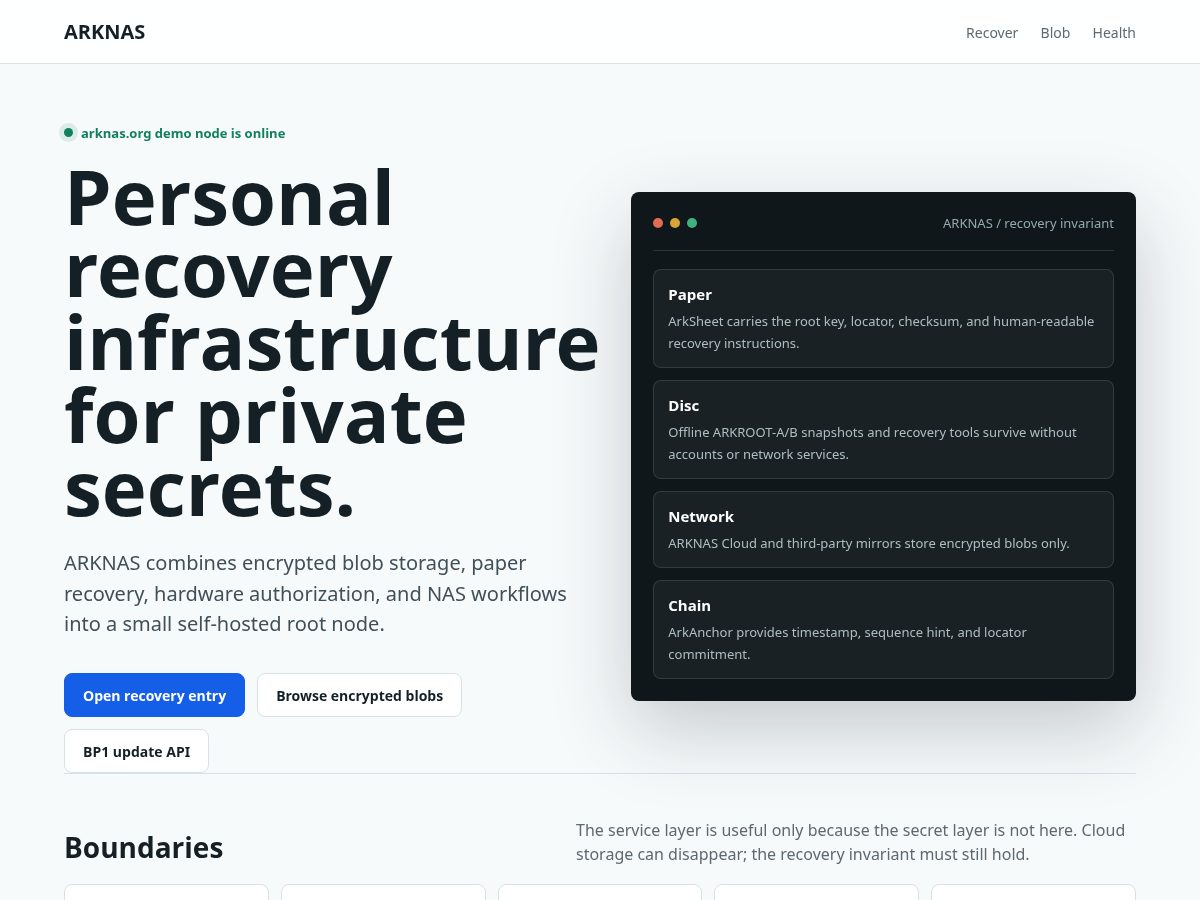 Landing-page snapshot of arknas.org