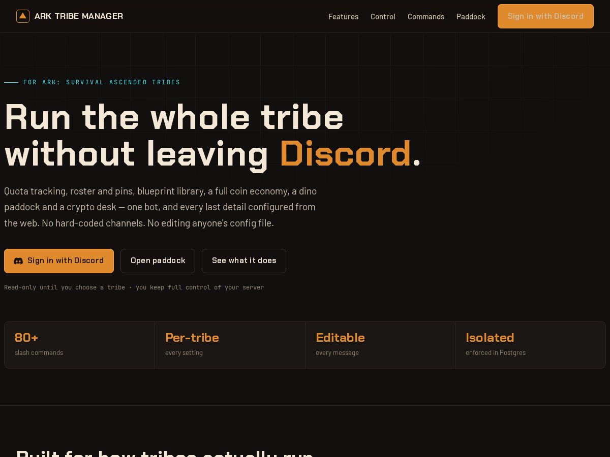 Landing-page snapshot of arktribemanager.com