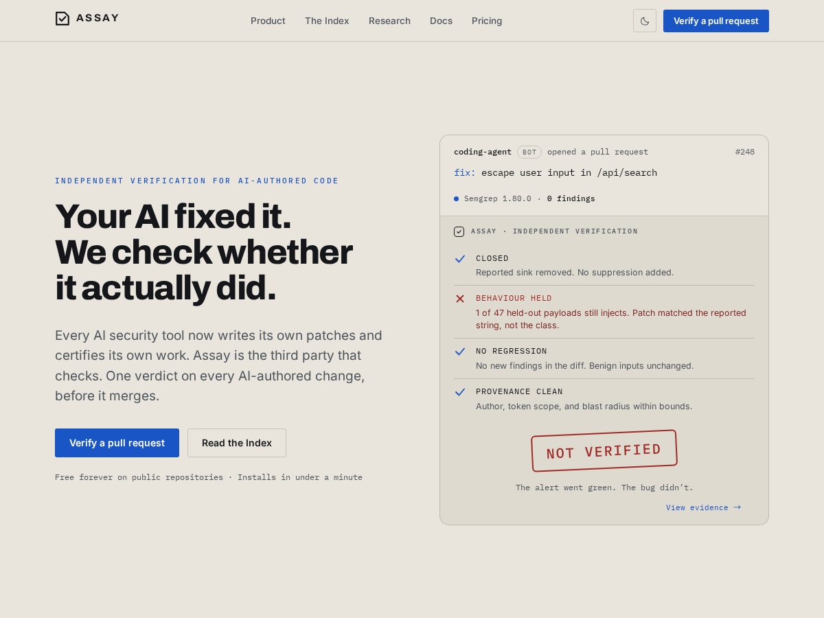 Landing-page snapshot of assay.website