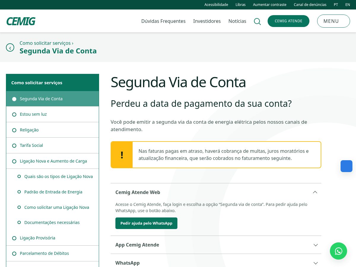 Landing-page snapshot of atendecemig.pro