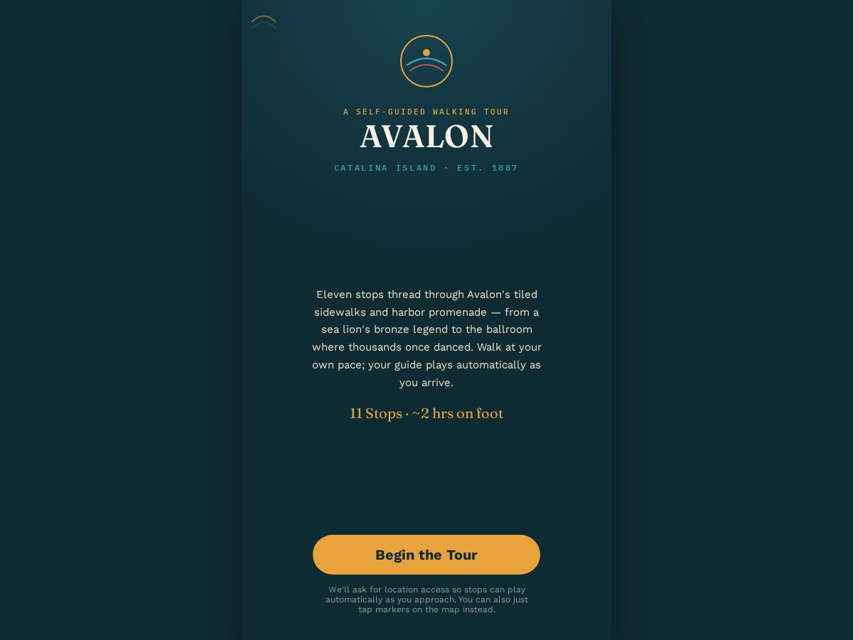 Landing-page snapshot of avalonwalkingtour.org