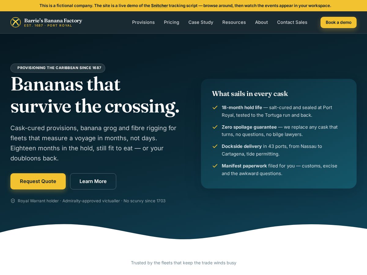 Landing-page snapshot of barriesbananafactory.com