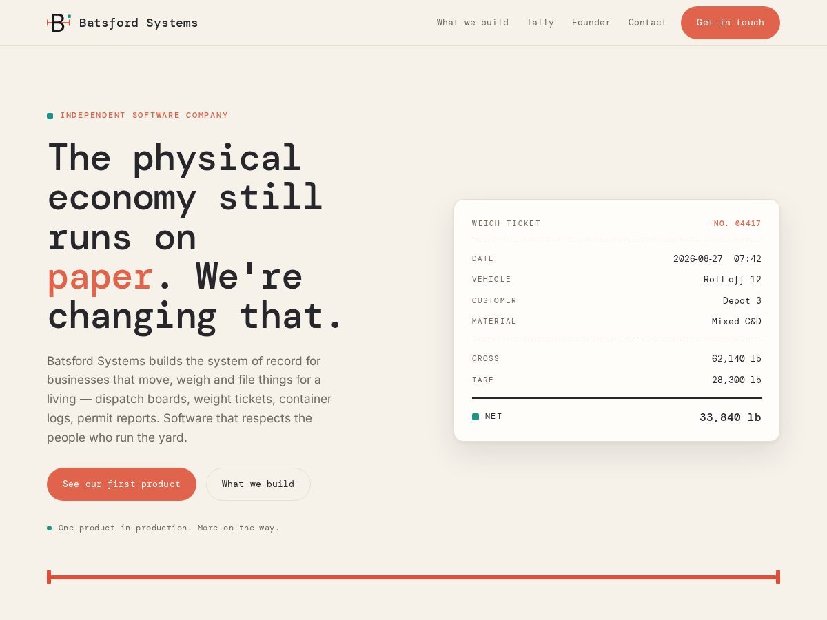 Landing-page snapshot of batsfordsystems.net