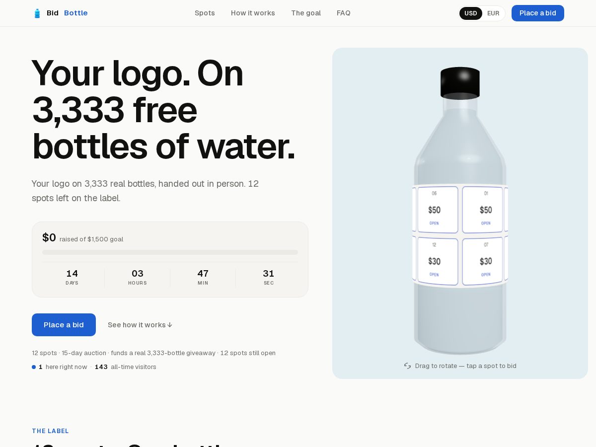 Landing-page snapshot of bidbottle.com