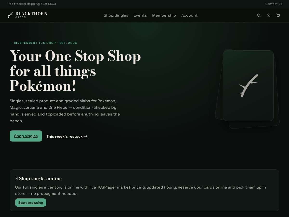 Landing-page snapshot of blackthorncards.com
