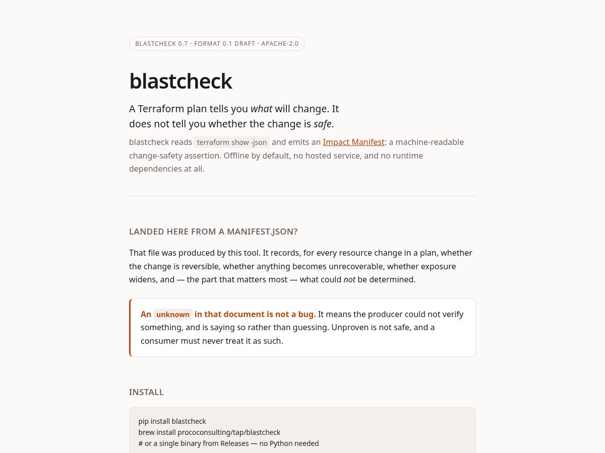 Landing-page snapshot of blastcheck.dev