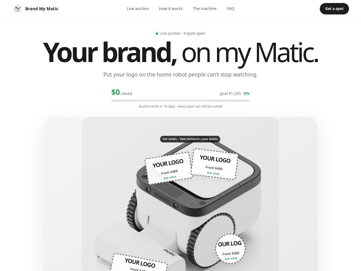 Landing-page snapshot of brandmymatic.com