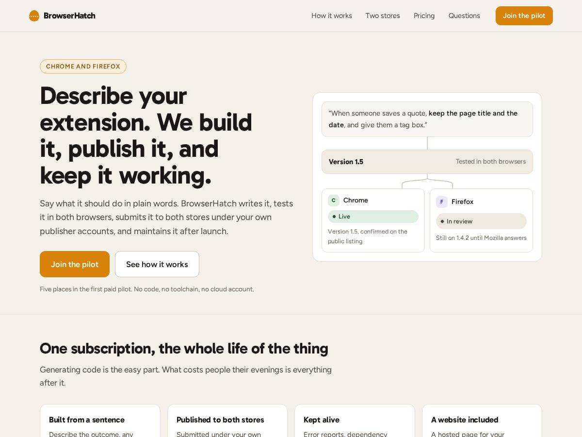 Landing-page snapshot of browserhatch.com