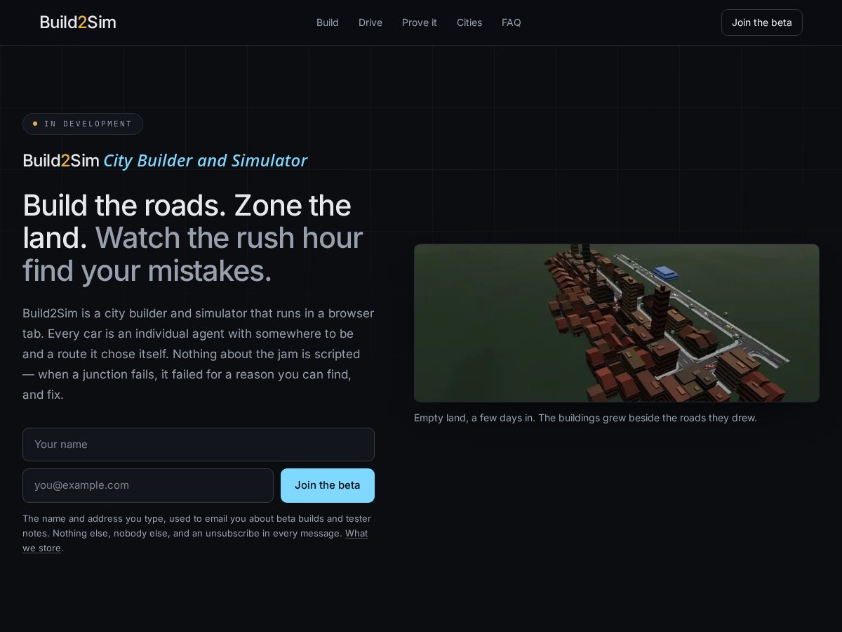 Landing-page snapshot of build2sim.com