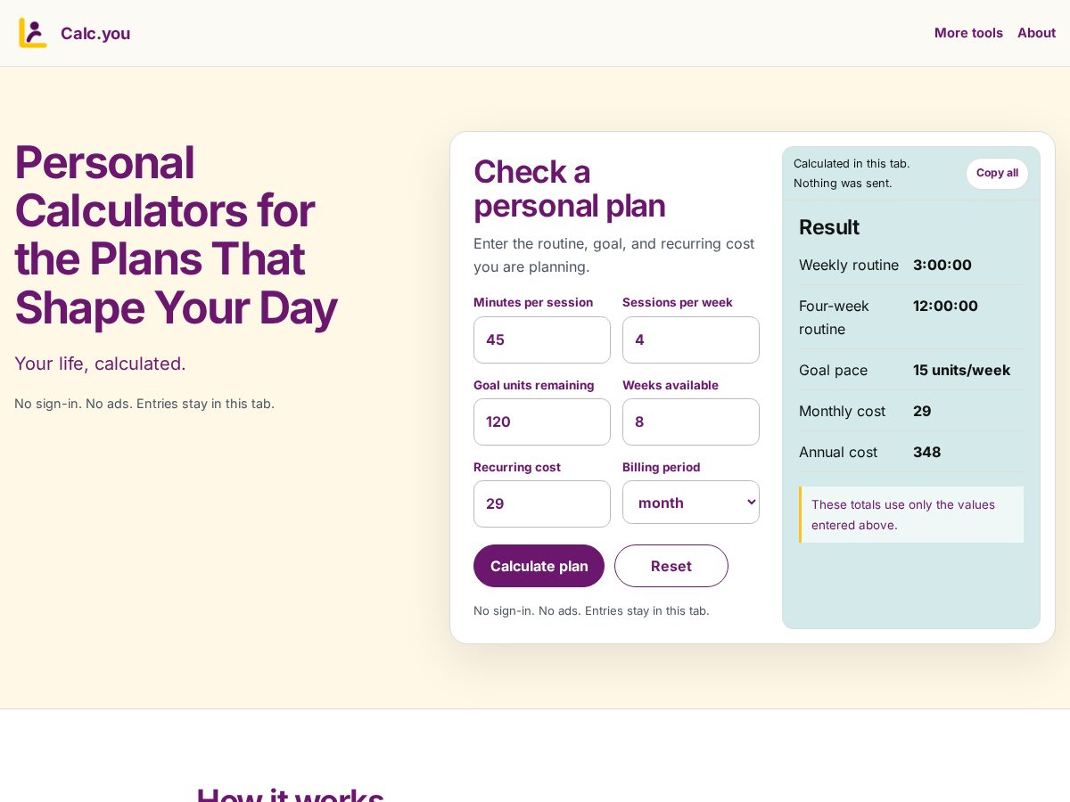 Landing-page snapshot of calc.you