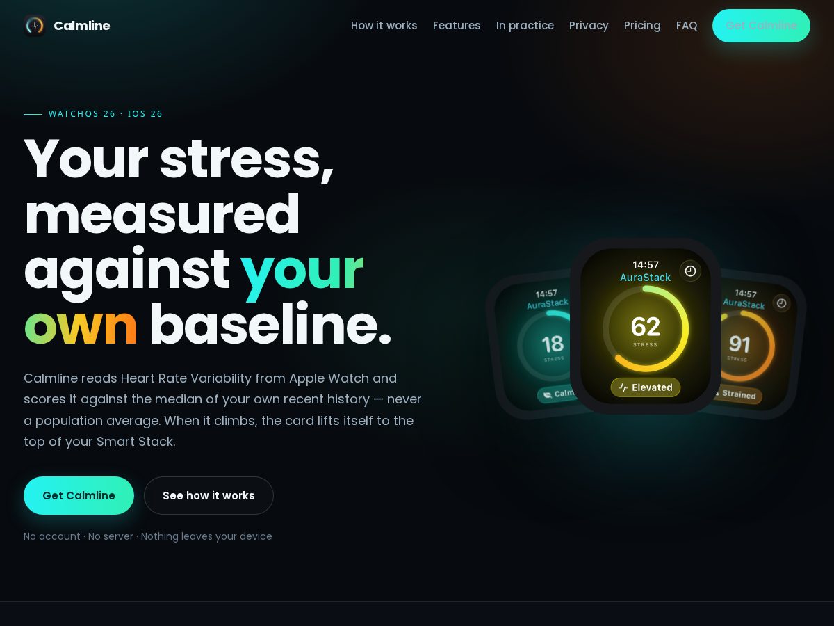 Landing-page snapshot of calmlineapp.com