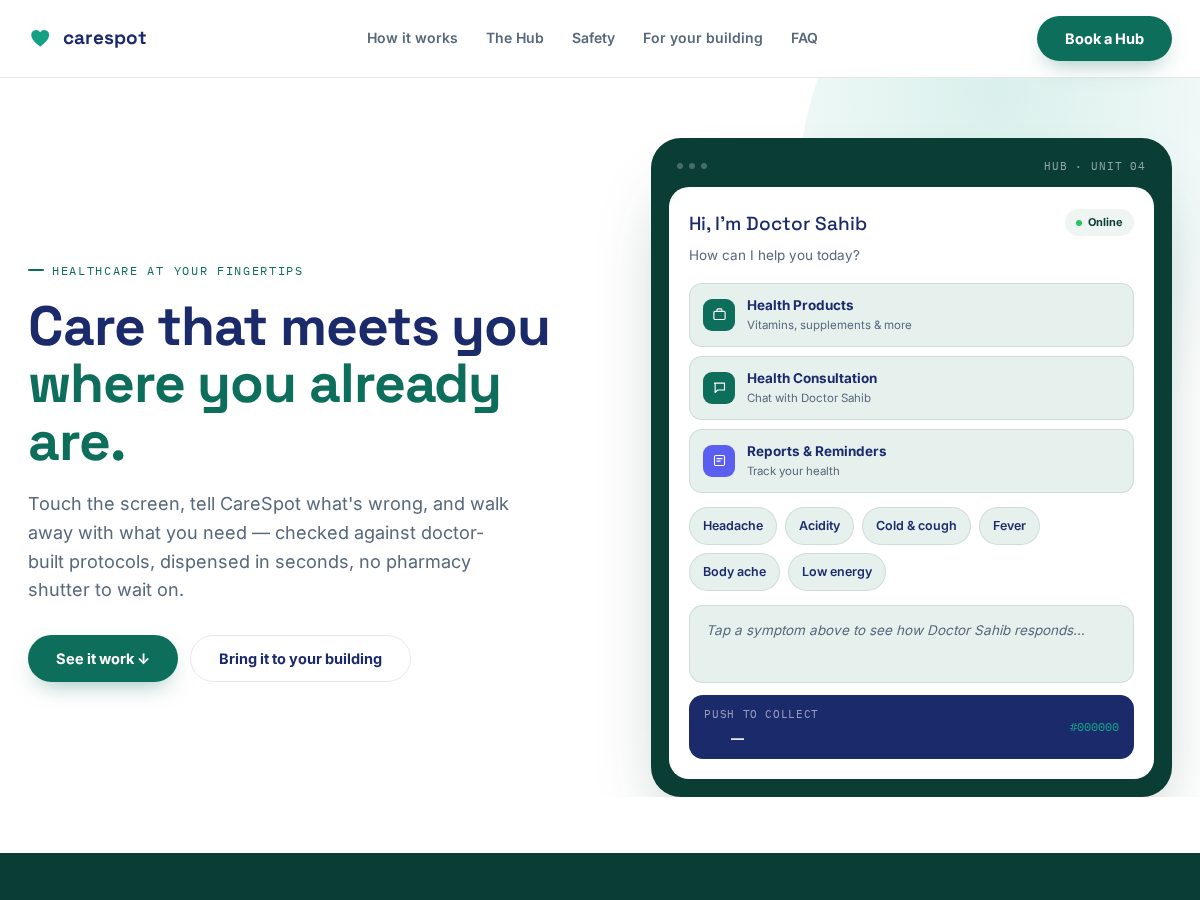 Landing-page snapshot of carespot.life