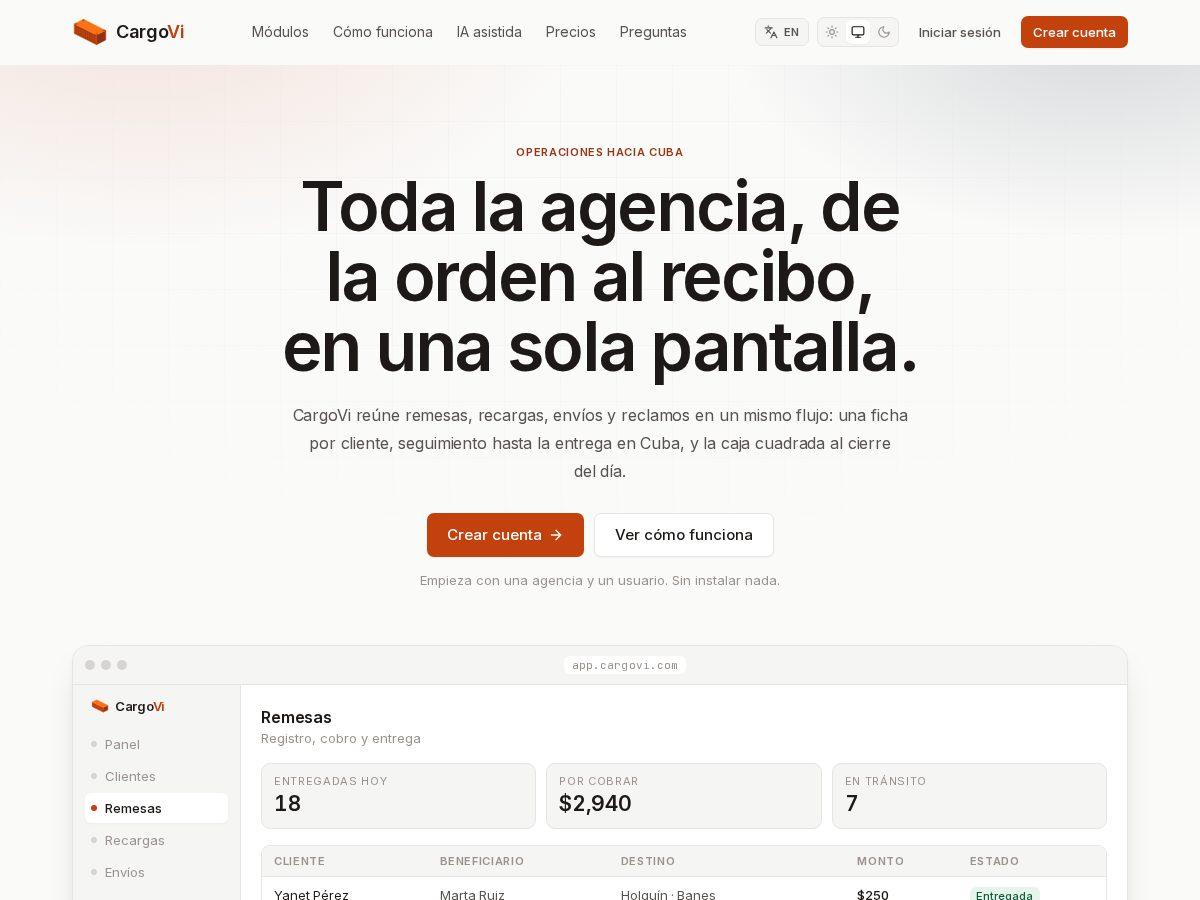 Landing-page snapshot of cargovi.com