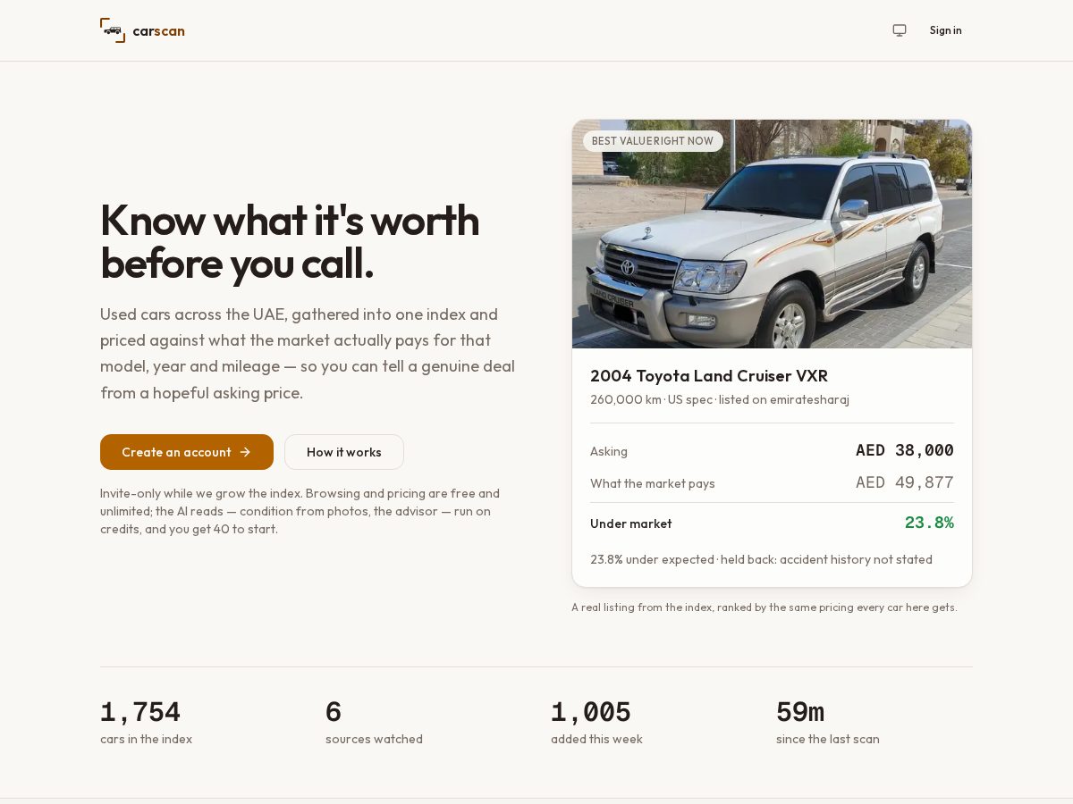 Landing-page snapshot of carscanner.tech