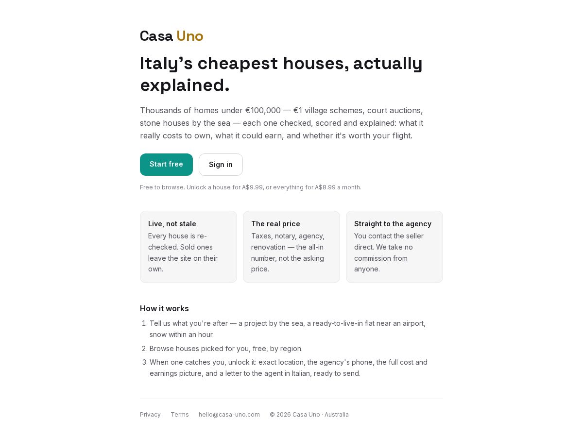 Landing-page snapshot of casa-uno.com
