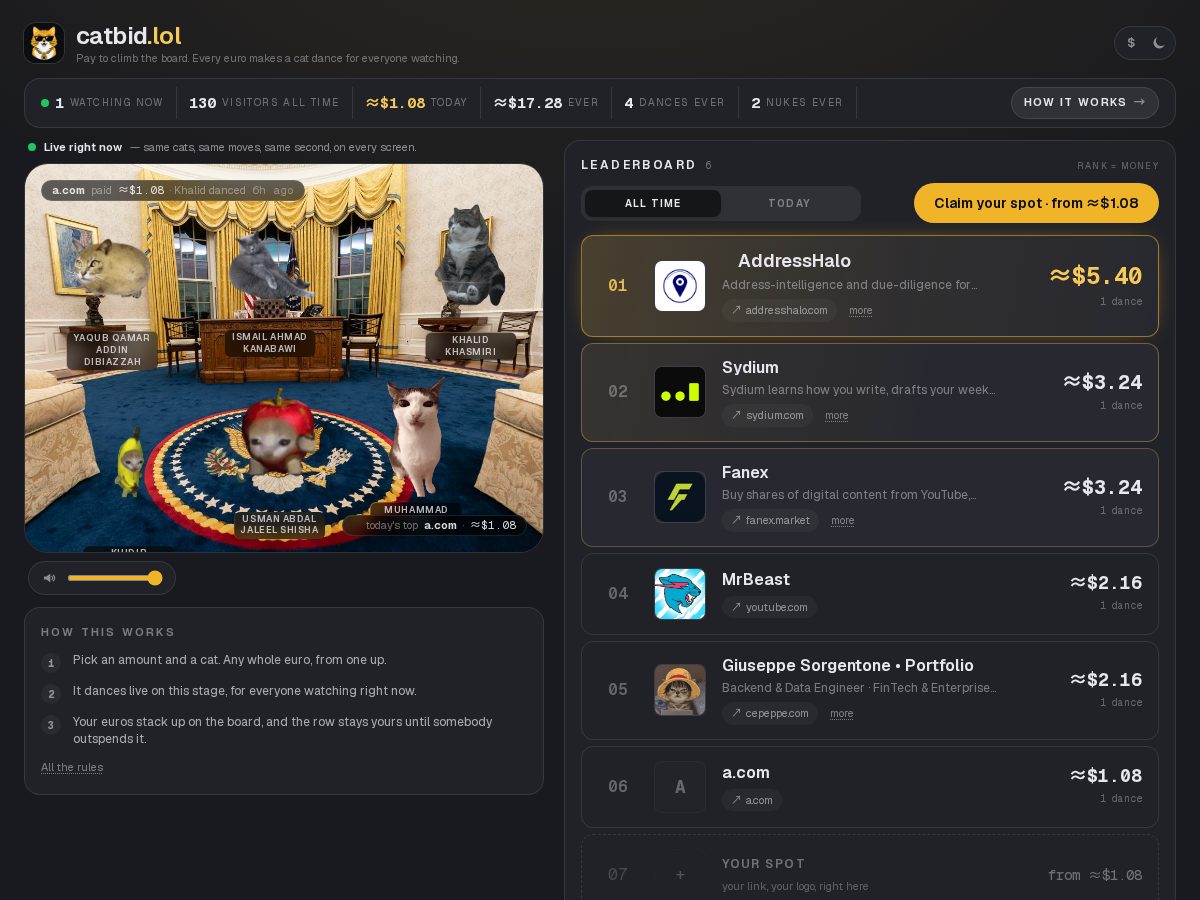Landing-page snapshot of catbid.lol