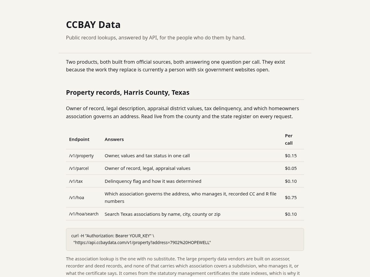 Landing-page snapshot of ccbaydata.com