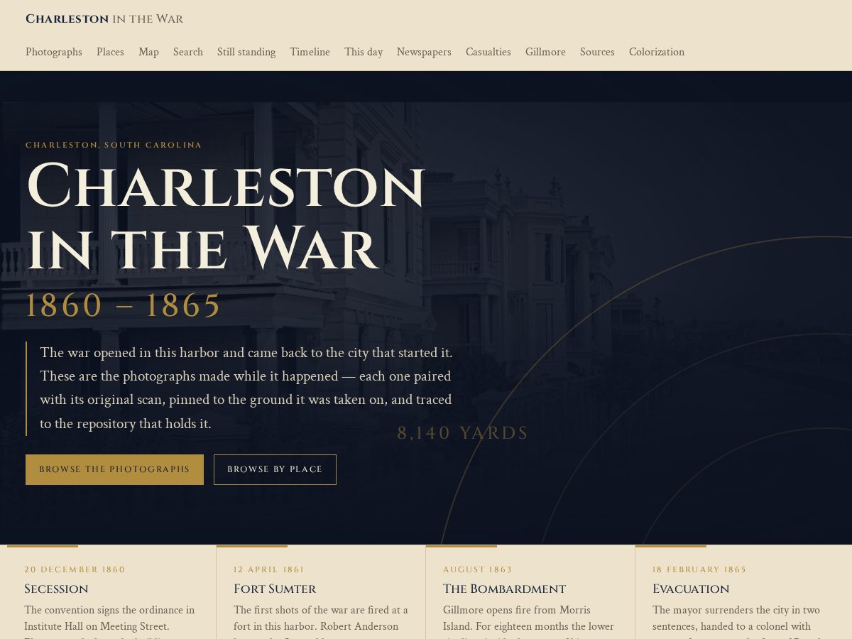Landing-page snapshot of charlestoninthewar.com