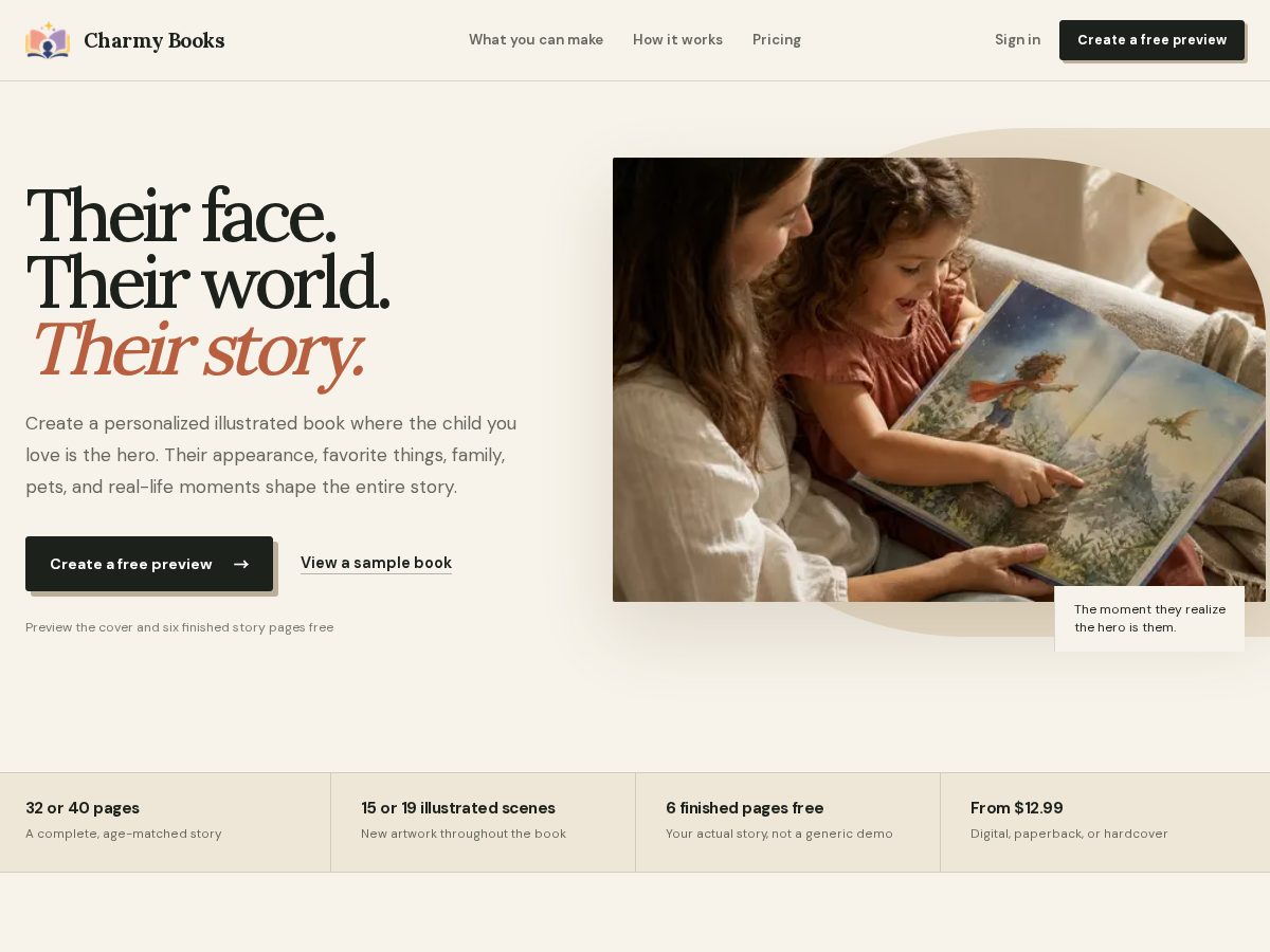 Landing-page snapshot of charmybooks.com