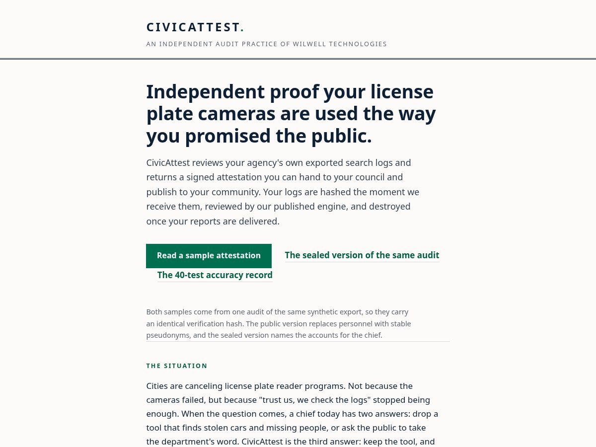 Landing-page snapshot of civicattest.com