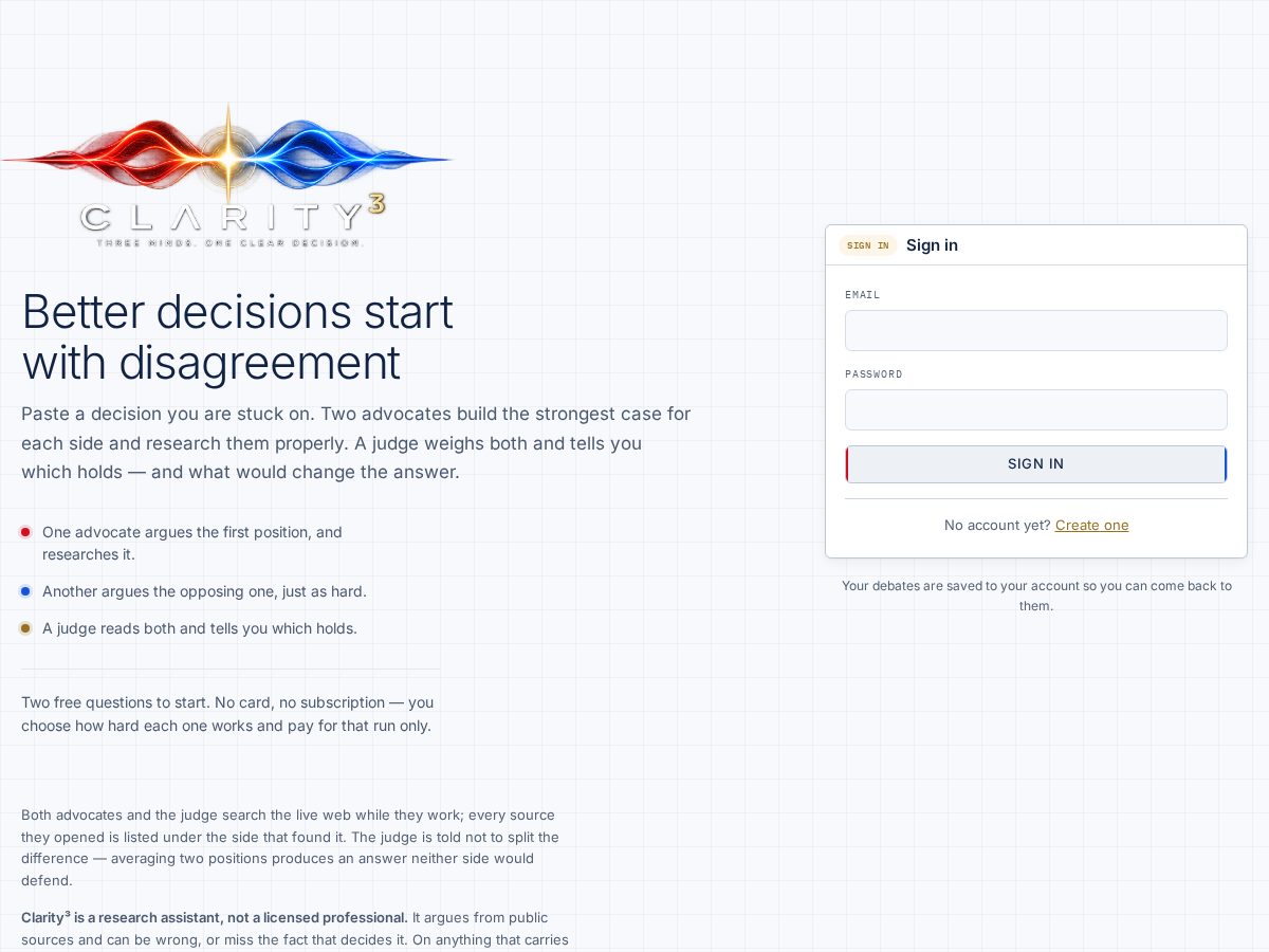 Landing-page snapshot of clarity3.live