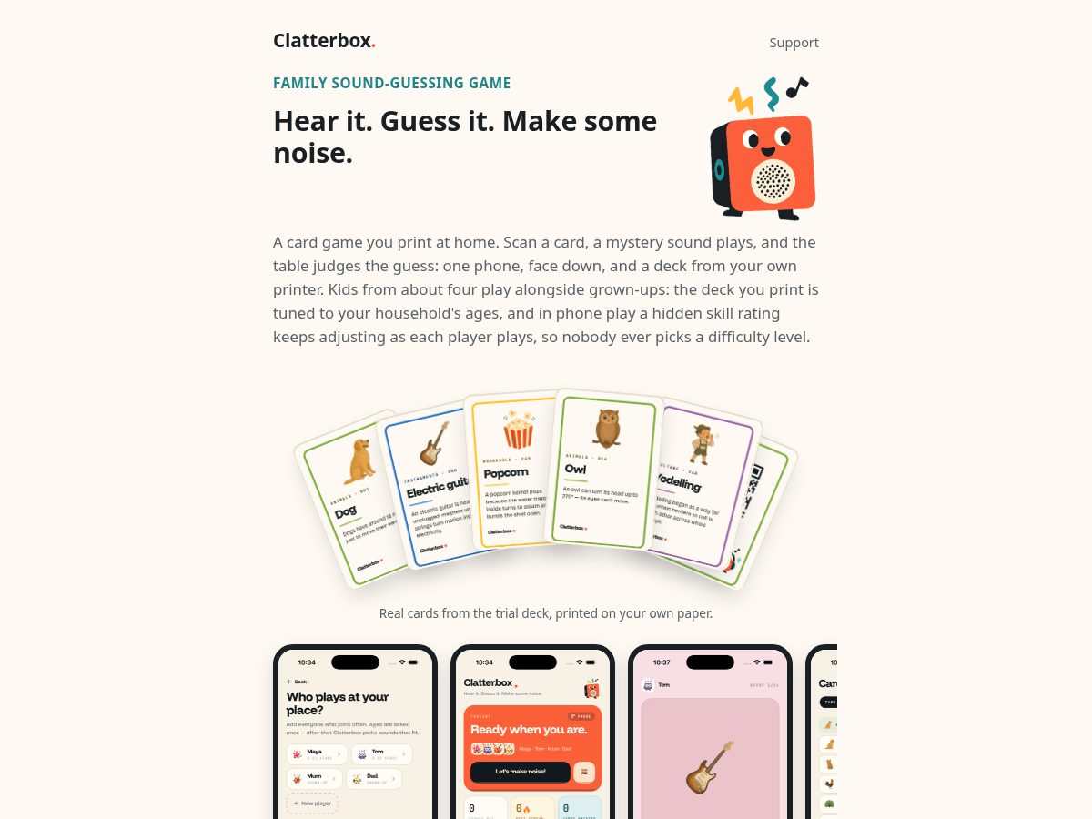 Landing-page snapshot of clatterbox.app