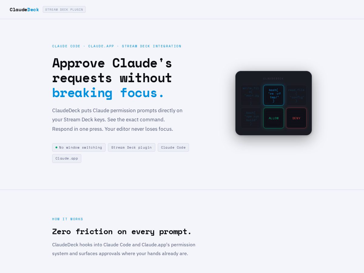 Landing-page snapshot of claudedeck.net