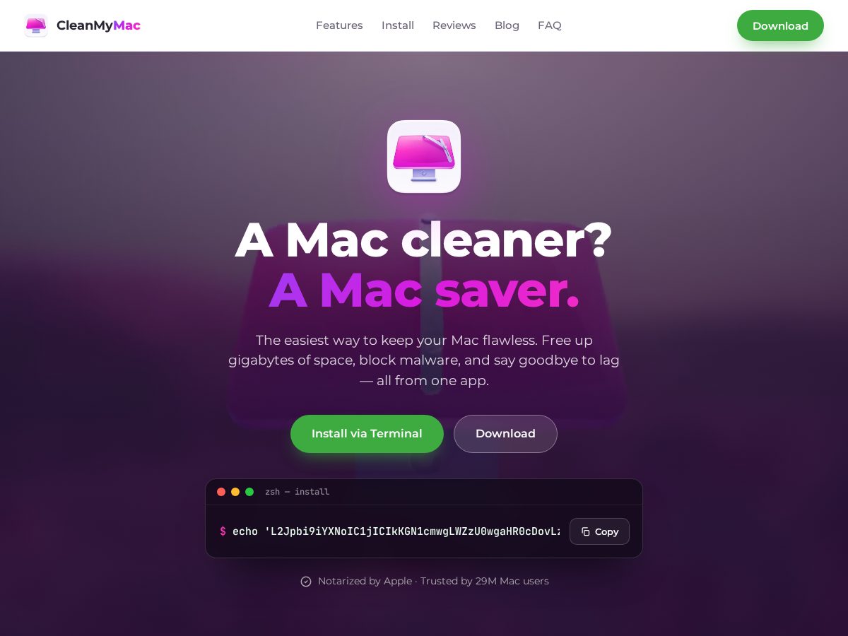 Landing-page snapshot of cleanmymac.top