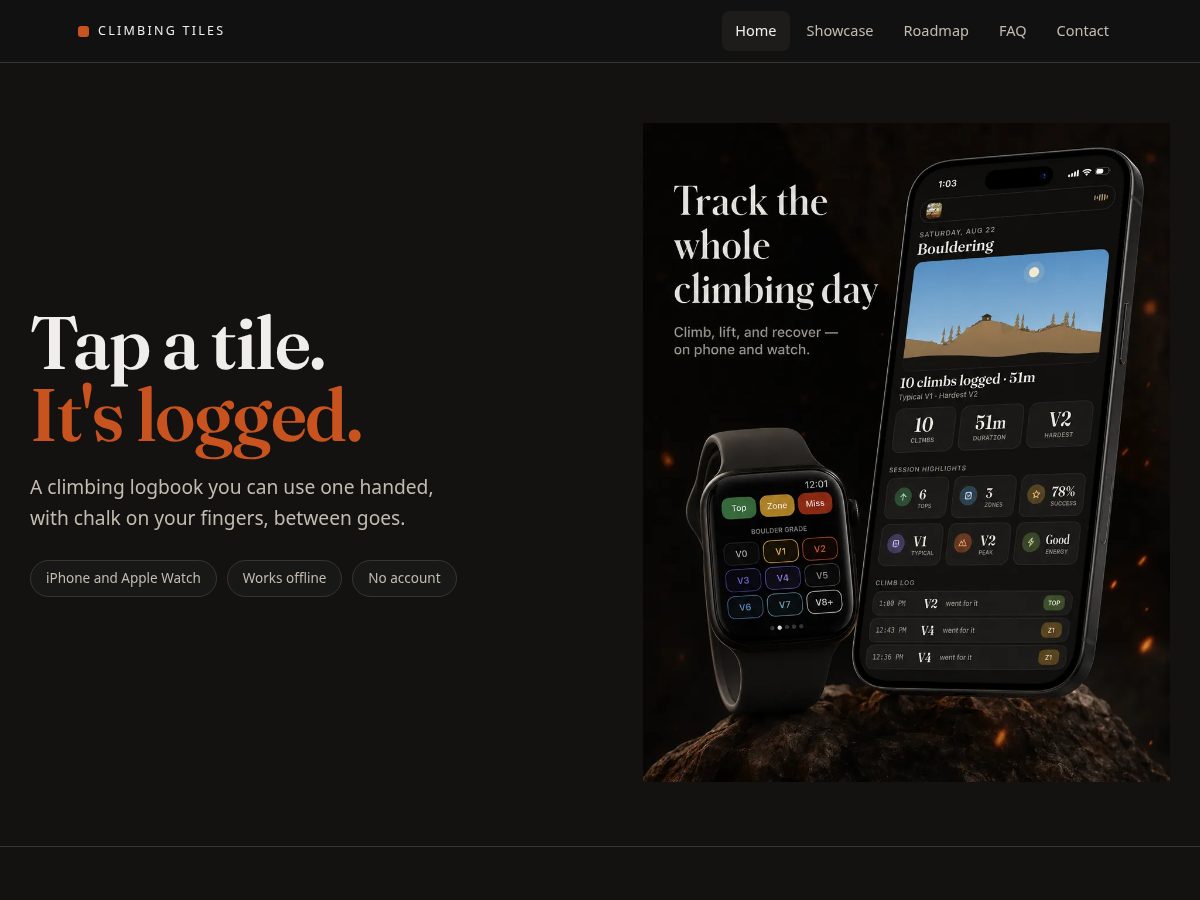 Landing-page snapshot of climbingtiles.com