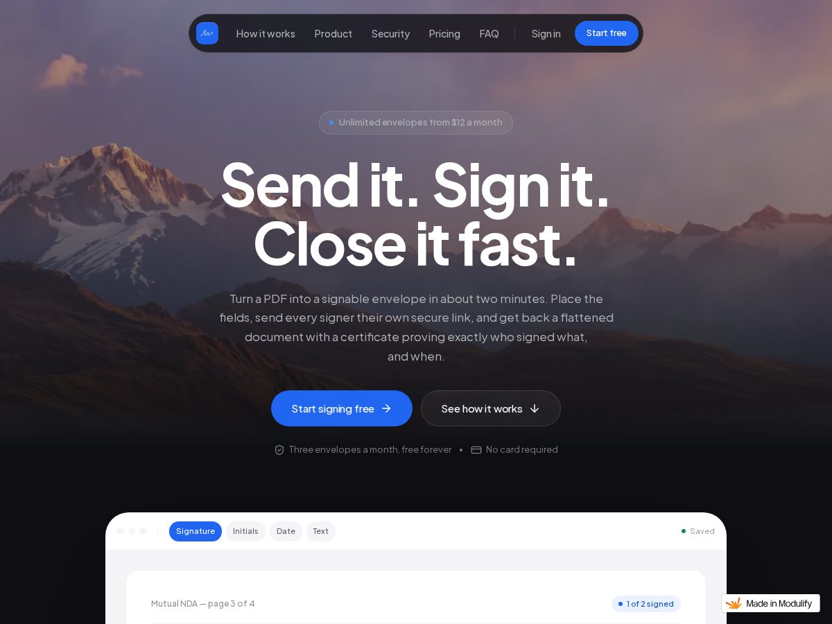 Landing-page snapshot of closeit.fast