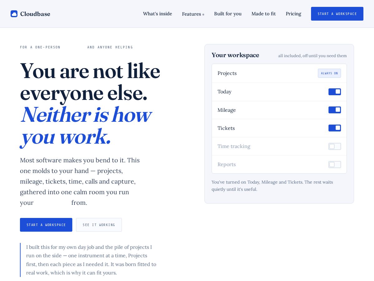Landing-page snapshot of cloudbase.day