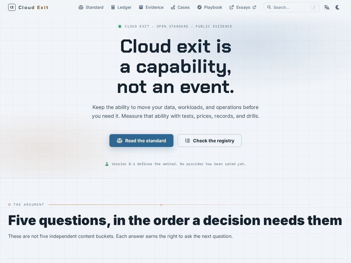 Landing-page snapshot of cloudexit.org