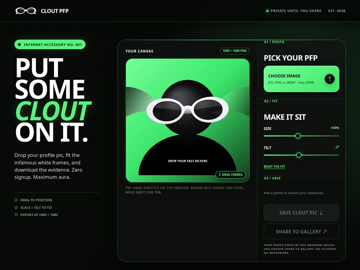 Landing-page snapshot of cloutpf.com