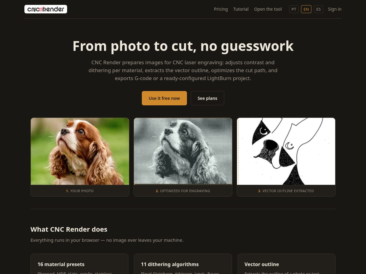 Landing-page snapshot of cncrender.com