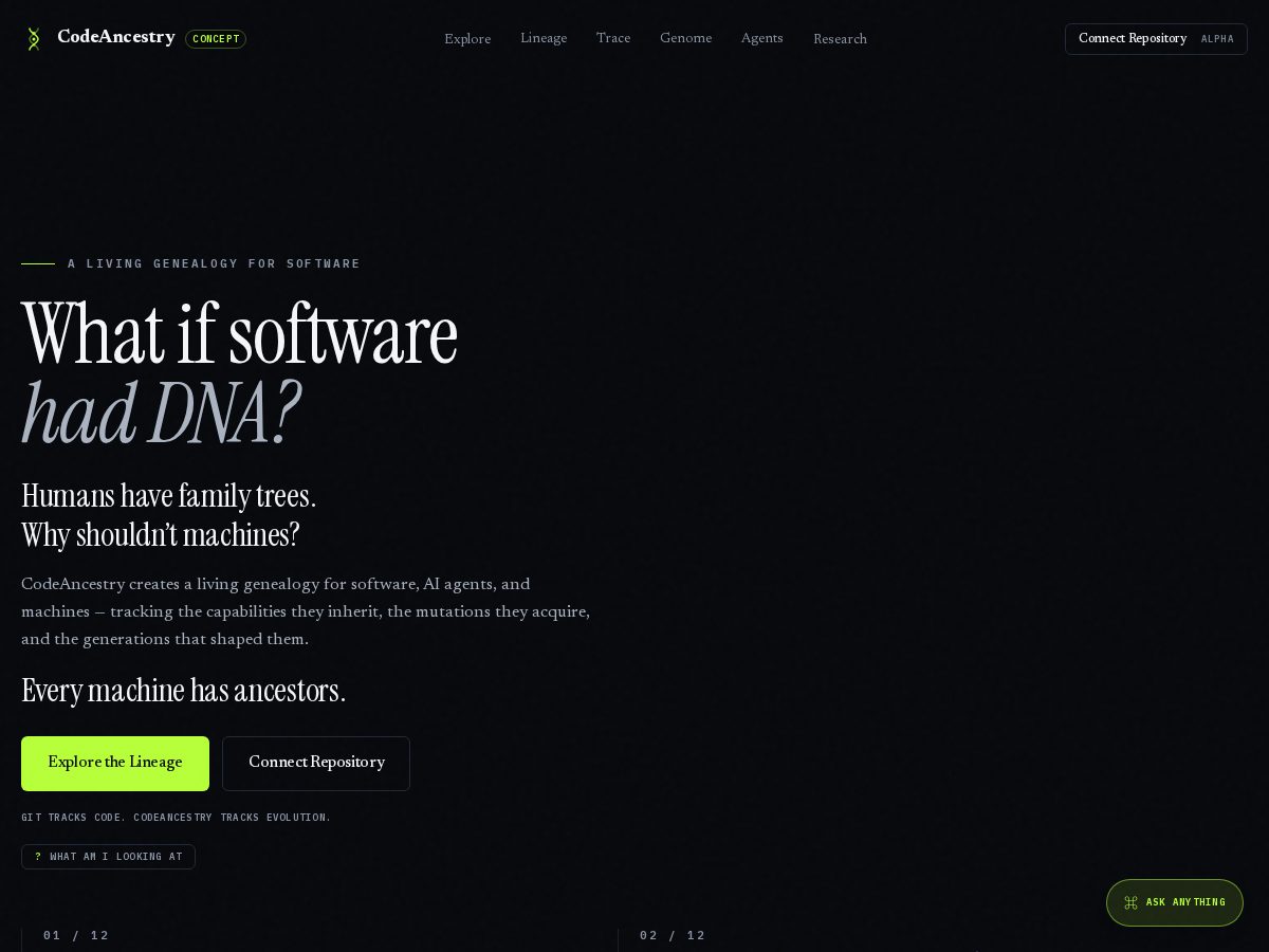 Landing-page snapshot of codeancestry.com