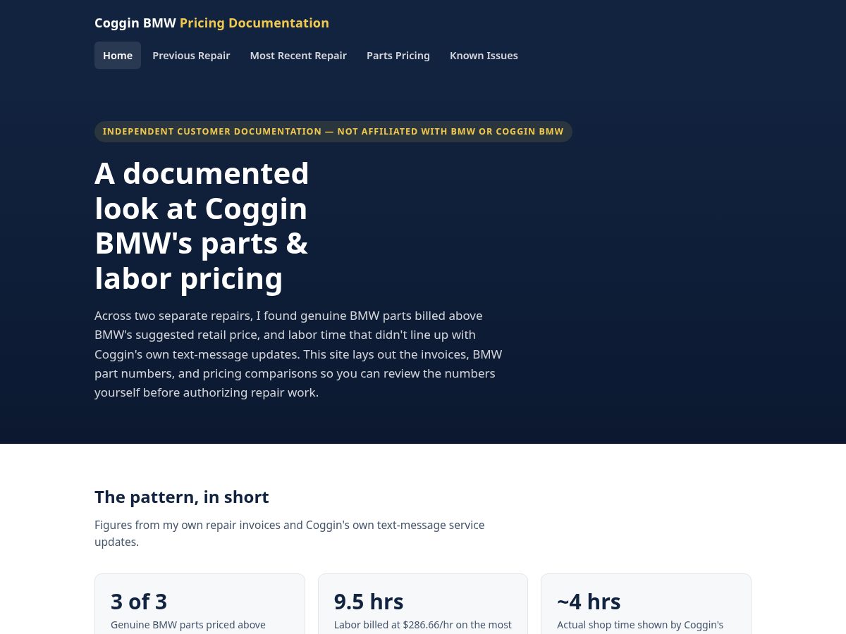 Landing-page snapshot of cogginbmwwarning.com