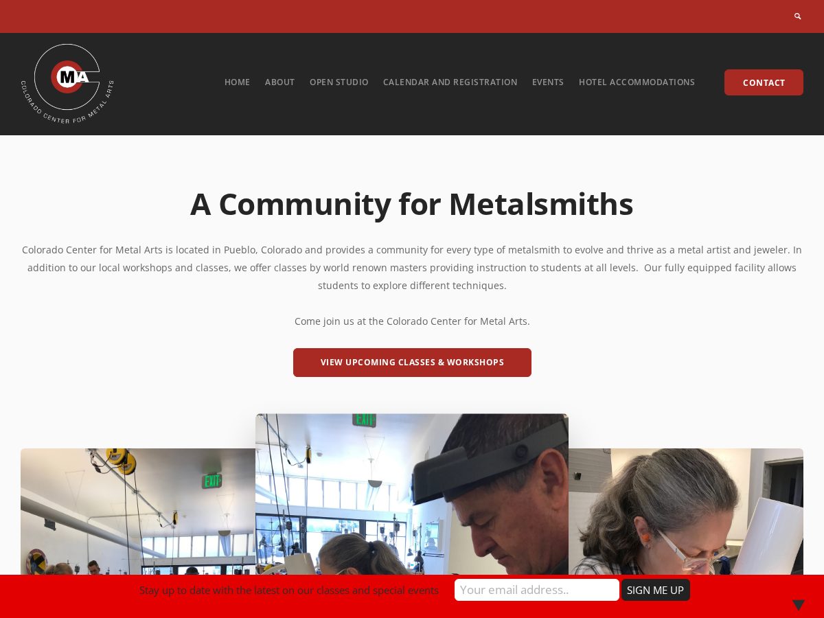 Landing-page snapshot of coloradocenterformetalarts.com
