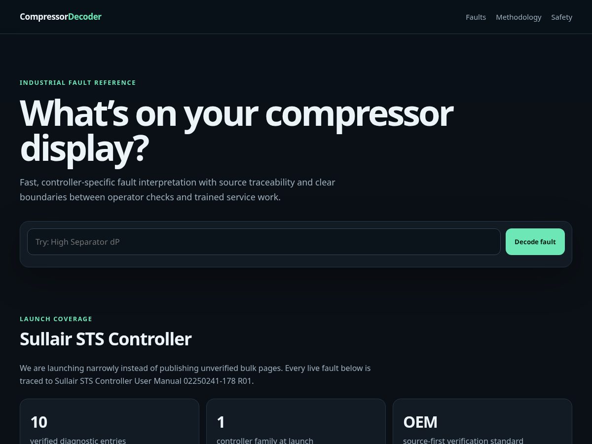 Landing-page snapshot of compressordecoder.com