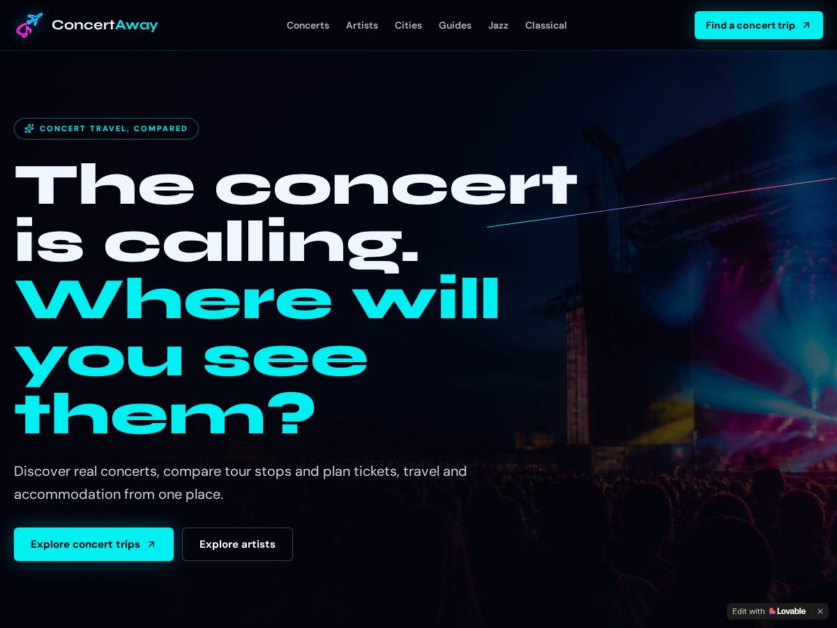Landing-page snapshot of concertaway.com