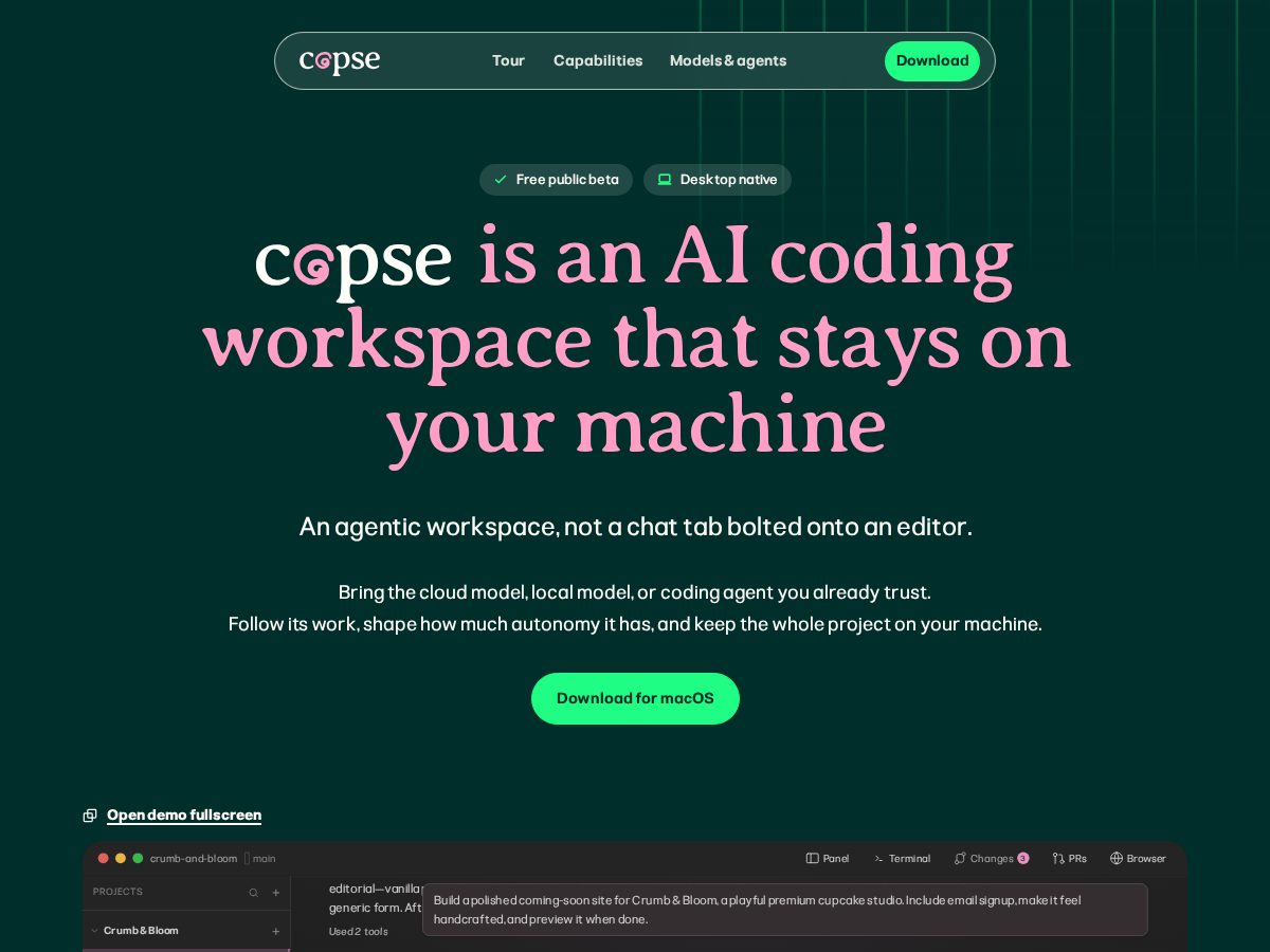 Landing-page snapshot of copse.cloud