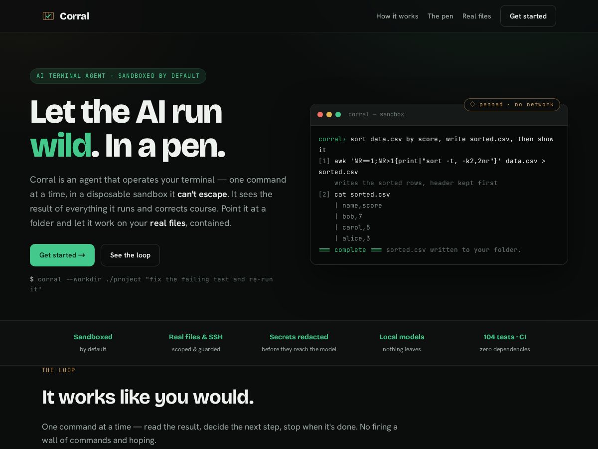 Landing-page snapshot of corral.tools